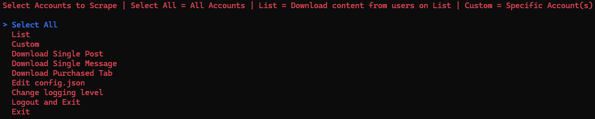 CLI main menu